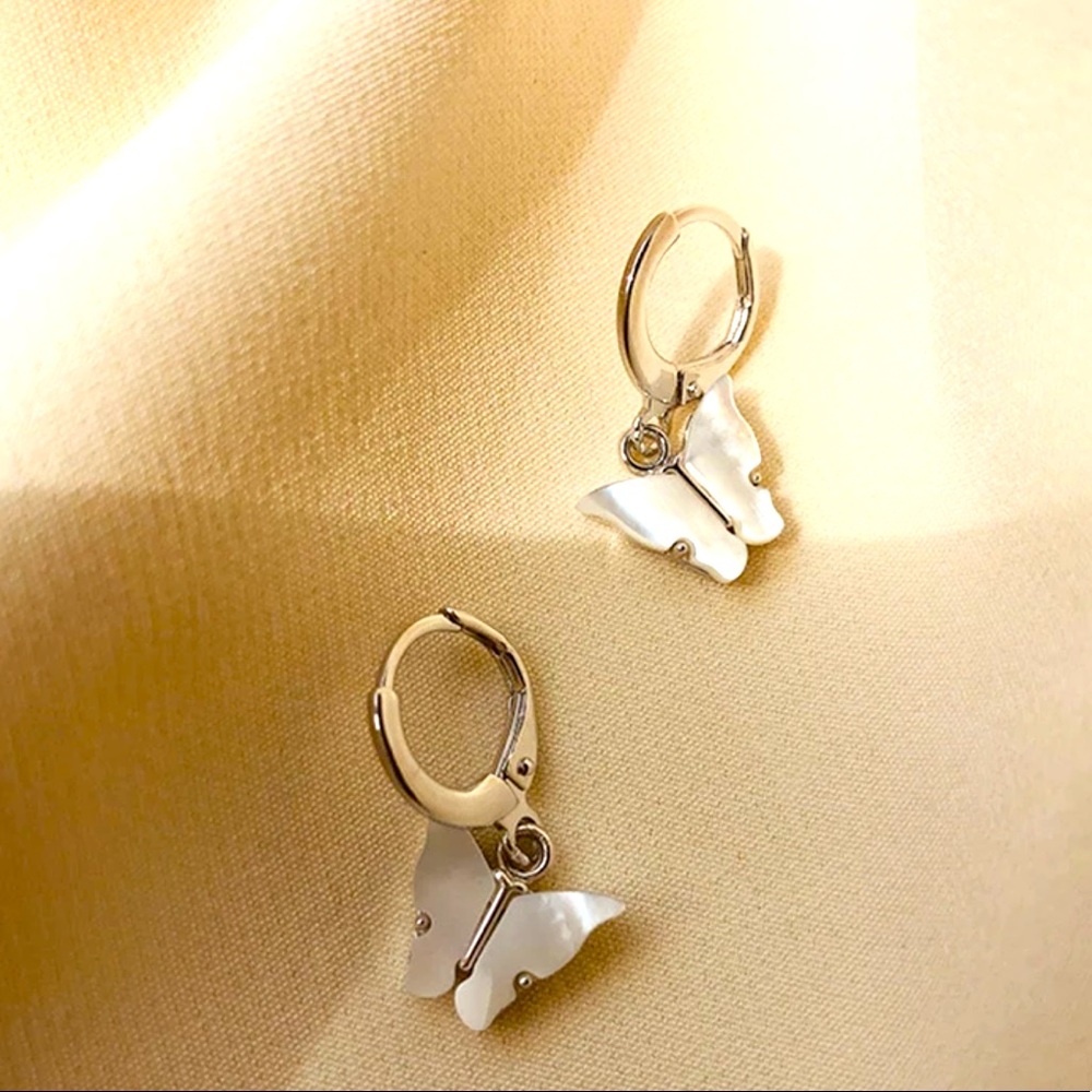 Platinum Plated Butterfly 🦋 Huggie Hoop Earrings
